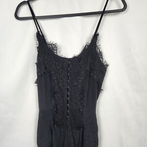 Xhilaration Solid‎ Black Jumper One Piece Sleeveless Size Small Fringe Lace Tie